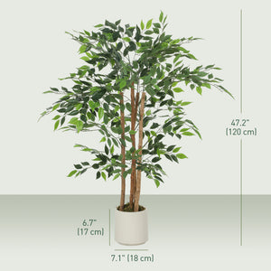 4FT Artificial Banyan Tree Set of 2, Fake Potted Tree with Solid Wood Trunk and Pot for Indoor