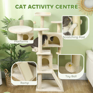 54" Cat Tree, Multi-Level Cat Tower with Scratching Posts, Cat Condos, Bed, Platforms, Ramp, Toy Ball, Beige – view 3