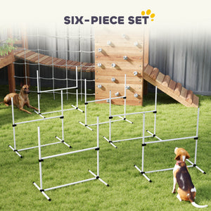 Set of 6 Dog Agility Training Equipment Adjustable Jump Bar Pet Exercise Kit with Carrying Bag (White)