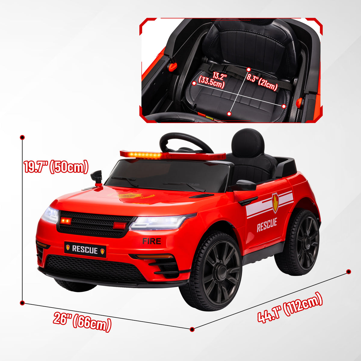 Qaba 12V Kids Electric Fire Truck w/ Remote Control, Spring Suspension, Transport Wheel, Siren, Music, Light, Horn, Red