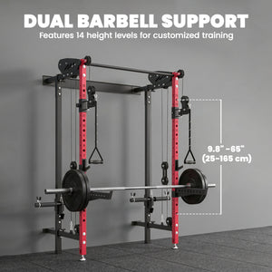 Soozier Foldable Power Cage, Space-Saving Power Rack with Pull-Up Bar, Cable Pulley System, 1540 lbs Capacity