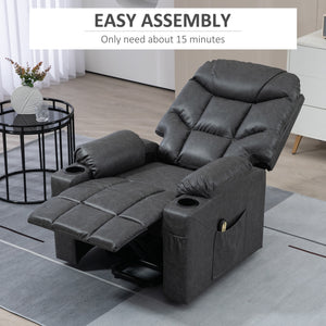 Lift Chair for Elderly, PU Leather Electric Recliner Chair with Quick Assembly, Remote, Cup Holders, Side Pockets, Grey