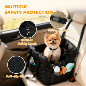 Dog Car Seat for Small Pets, Dog Booster Car Seat with Cushion and Storage Pockets, Machine Washable, Black