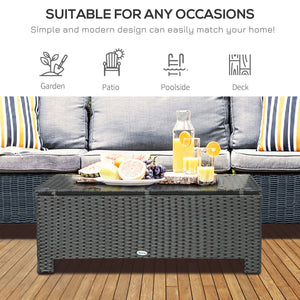 Rattan Coffee Table, Patio Side Table, Hand-woven Wicker Furniture with Tempered Glass Top Outdoor Garden Patio, Black