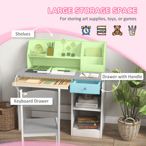 Qaba Kids Desk and Chair Set for 5-8 Year Old with Storage, Study Table and Chair for Children