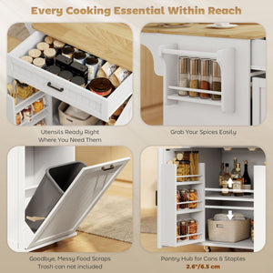 Kitchen Island Cart, Portable Kitchen Island Table with Charging Station, Rubber Wood Drop Leaf – view 10