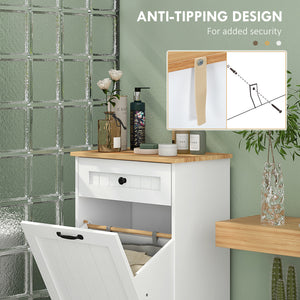 Laundry Cabinet with Removable Basket and Drawer, Tilt-Out Laundry Hamper for Bathroom, Living Room, White