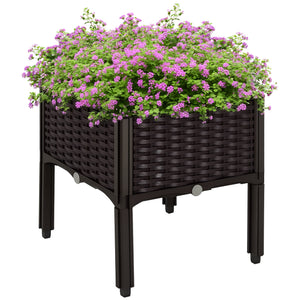 1 Piece Raised Garden Bed PP Raised Flower Bed Vegetable Herb Grow Box Stand Brown