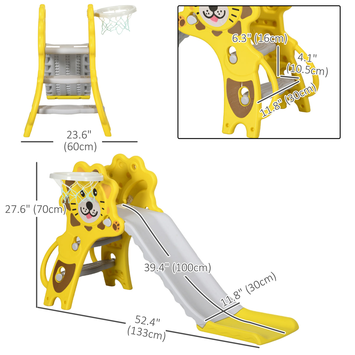 Qaba 3 in 1 Slide for Toddlers, Kids Slide Playset with Basketball Hoop, Climber, for 18-36 Months