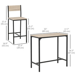 Industrial Bar Table Set Counter Height 3 Piece and 2 High Back Stools Set Dining Table Set Natural Wood