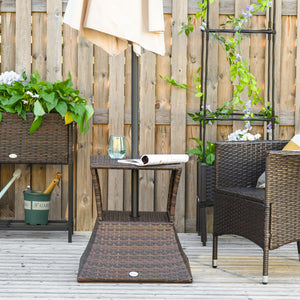 Rattan Wicker Side Table, 21.3" Square Outdoor End Table with Umbrella Hole 2-Tier Storage for Patio Garden – view 7