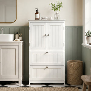 Bathroom Storage Cabinet, Narrow Bathroom Cabinet with 2 Drawers, Adjustable Shelf for Living Room, Entryway, White