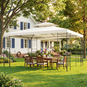 10x13ft Steel Gazebo Sun Shelter Patio Outdoor Party Event Canopy Vented Roof Cream White