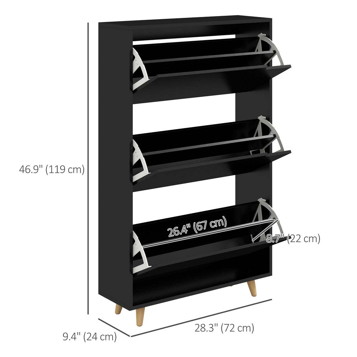 Slim Shoe Storage Cabinet with 3 Flip Drawers and Adjustable Shelves, Shoe Cabinet for 18-24 Pairs, Black – view 2