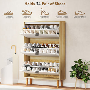 Narrow Shoe Cabinet, High Gloss Shoe Storage Cabinet with 2 Flip Drawers and Adjustable Shelves – view 11