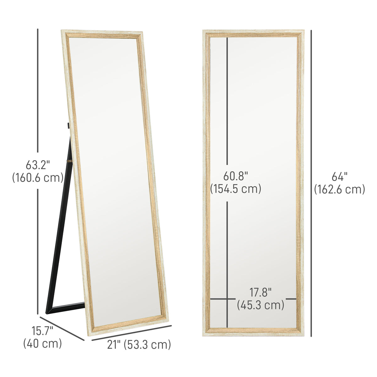 Floor Standing Mirror, Full Length Mirror, Free Standing, Leaning or Wall Mirror with Frame for Bedroom, Dark Wood Grain