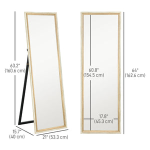 Floor Standing Mirror, Full Length Mirror, Free Standing, Leaning or Wall Mirror with Frame for Bedroom, Dark Wood Grain