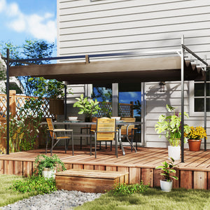10' x 10' Outdoor Gazebo, UPF30+ Retractable Pergola Canopy, Free Standing Metal Pergola Kit, Brown