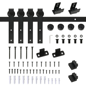 Mini Sliding Barn Door Hardware Kit for Double Doors, TV Stands, Cabinet Barn Door Hardware Kit, Fit 17.7" Wide Door Panel (J Shape), Black