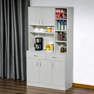 71" Kitchen Hutch with Storage Cabinet, Modern Buffet with Hutch, Cupboard with Drawers for Living Dining Room, Ash White