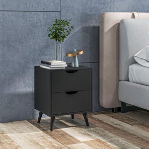 Modern Bedside Table, Nightstand with 2 Drawers and Pine Wood Legs for Bedroom, Living Room, White – view 14