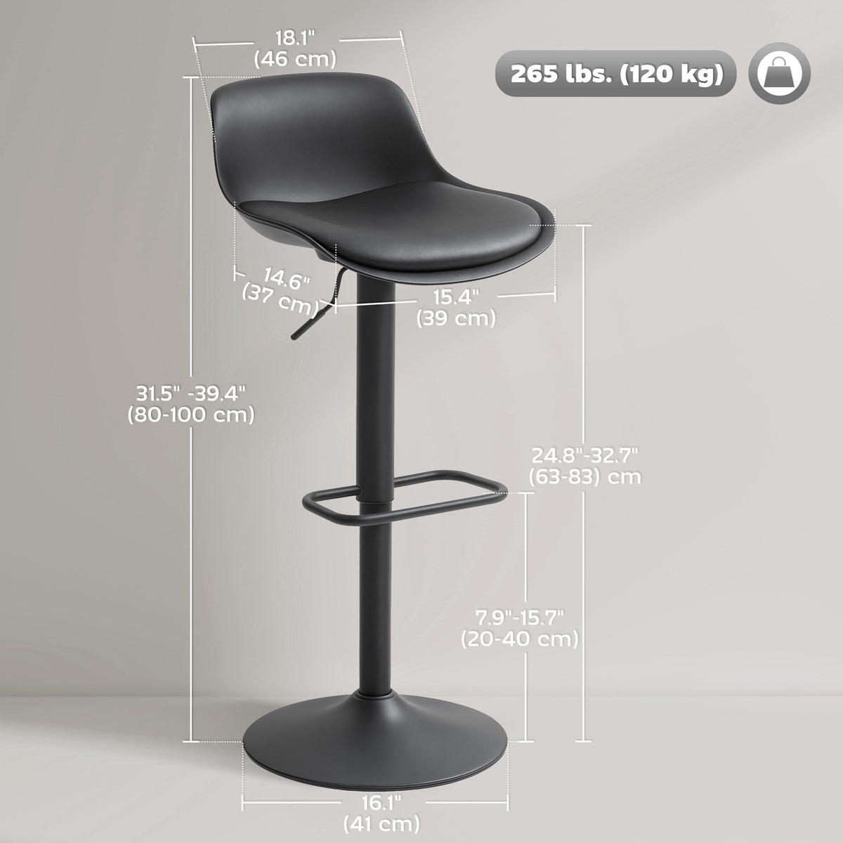 Counter Height Bar Stools Set of 2, Streamlined Bar Chairs with Adjustable Height and Swivel PU Leather – view 2