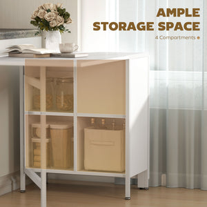 Multi-use Foldable Table with Hideaway Shelves, Drop Leaf Table for Kitchen, Dining, Study and Office, White