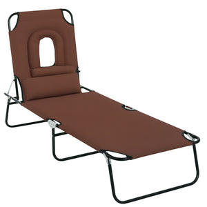 Folding Chaise Lounge Chair, Reclining Beach Tanning Chair with Face Hole, Pillow – view 3