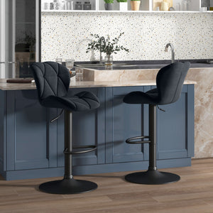 Bar Stool Set of 2 Fabric Adjustable Height Armless Upholstered Counter Chairs with Swivel Seat, Black – view 7