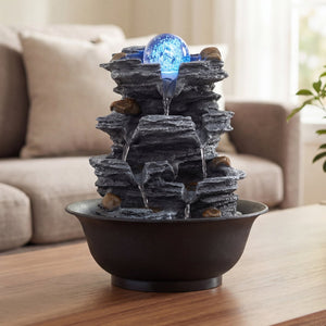 Tabletop Water Fountain with Rolling Crystal Ball and Color-Changing LED Light-A view 6