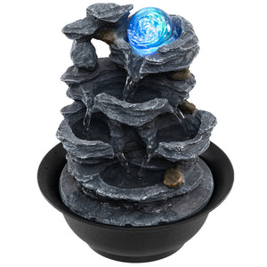 Tabletop Water Fountain with Rolling Crystal Ball and Color-Changing LED Light-B