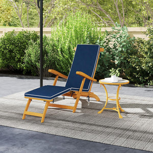 Folding Patio Lounge Chair with Padded Cushion, Acacia Wood Patio Lounger Recliner with Footrest for – view 7