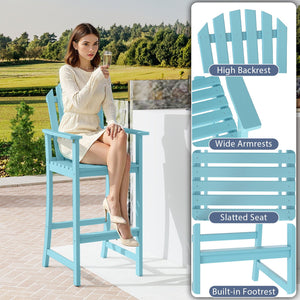 Tall Adirondack Chair with Armrests and Footrest for Deck-Turquoise view 8