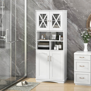 Tall Bathroom Cabinet Large Floor Storage Cabinet with Acrylic Doors and 3 Cubes-White view 2