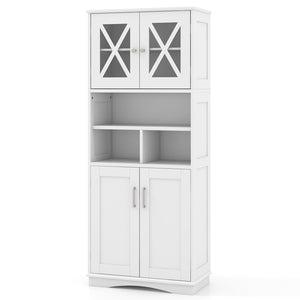 Tall Bathroom Cabinet Large Floor Storage Cabinet with Acrylic Doors and 3 Cubes-White view 4