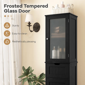 Tall Floor Storage Cabinet with 2 Doors and 1 Drawer for Bathroom-Black view 7