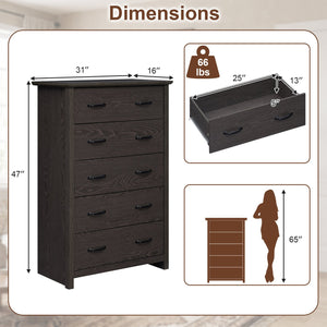 Tall Storage Dresser with 5 Pull-out Drawers for Bedroom Living Room-Gray view 5