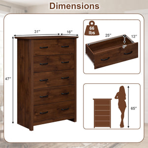 Tall Storage Dresser with 5 Pull-out Drawers for Bedroom Living Room-Walnut view 5