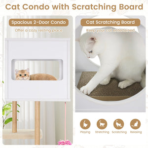 Tall Wood Cat Tower with 2 Corrugated Cardboard-White view 6