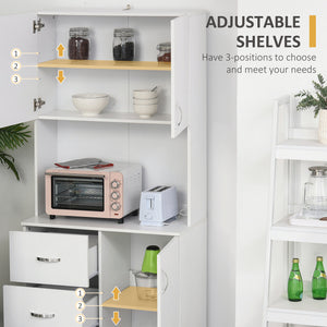 Freestanding Kitchen Buffet with Hutch Storage Organizer with 2 Door Cabinets, 3 Drawers and Open Countertop, Adjustable Shelf for Dining Room Pantry, White