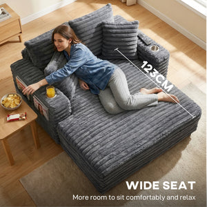 60" Chaise Lounge Chair, Oversized Upholstered Sofa Bed with Cup Holders & Pillows – view 12