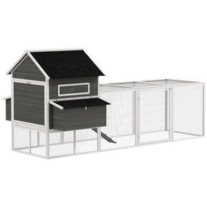 137" Wooden Chicken Coop with Chicken Run, Nesting Box, Dark Grey