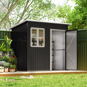 7' x 4' Galvanised Steel Outdoor Storage Shed, Garden Shed with Window, Lockable Wide Door and Air Vents – view 7