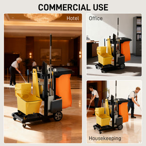 Commercial Janitorial Cart with 3 Tier Shelves, Professional Cleaning Cart with Rubbish Bag with Lid and – view 13