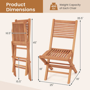 Teak Wood Folding Patio Chairs Set of 2 with Slatted Seat & Portable Design for Deck view 4