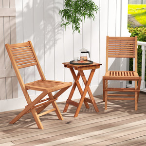 Teak Wood Folding Patio Chairs Set of 2 with Slatted Seat & Portable Design for Deck view 5