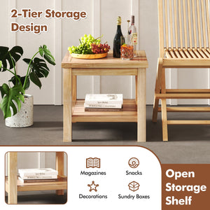 Teak Wood Square Side Table with Open Shelf for Small Space view 8