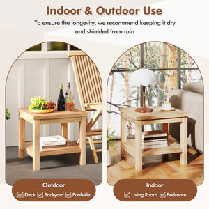 Teak Wood Square Side Table with Open Shelf for Small Space view 9