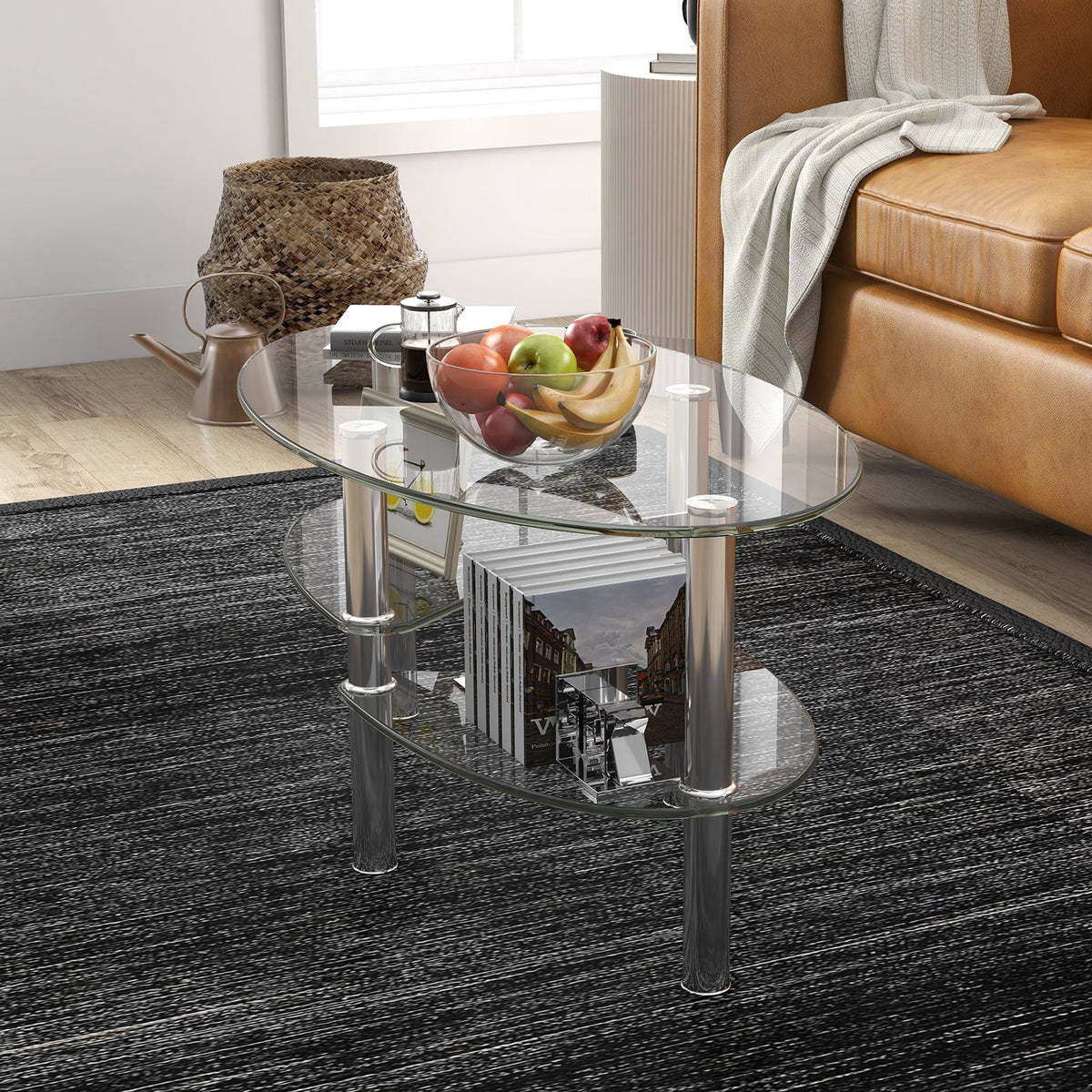 Tempered Glass Oval Side Coffee Table-Transparent view 2