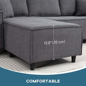Corner Sofa with Changeable Chaise, Corduroy L-Shaped Sectional Sofa with Pocket Spring, 2 Pillows – view 5